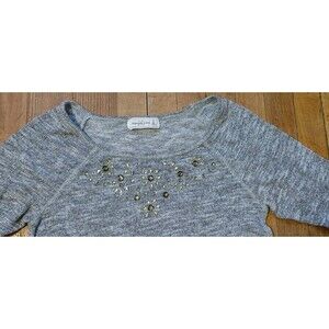 Y2K Women's Abercrombie and Finch Grey Rhinestone Embellished Crewneck Sweater S